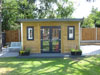 4.0m x 3.0m pent garden workshop with graphite French doors and windows, from &pound;call (inc. VAT)